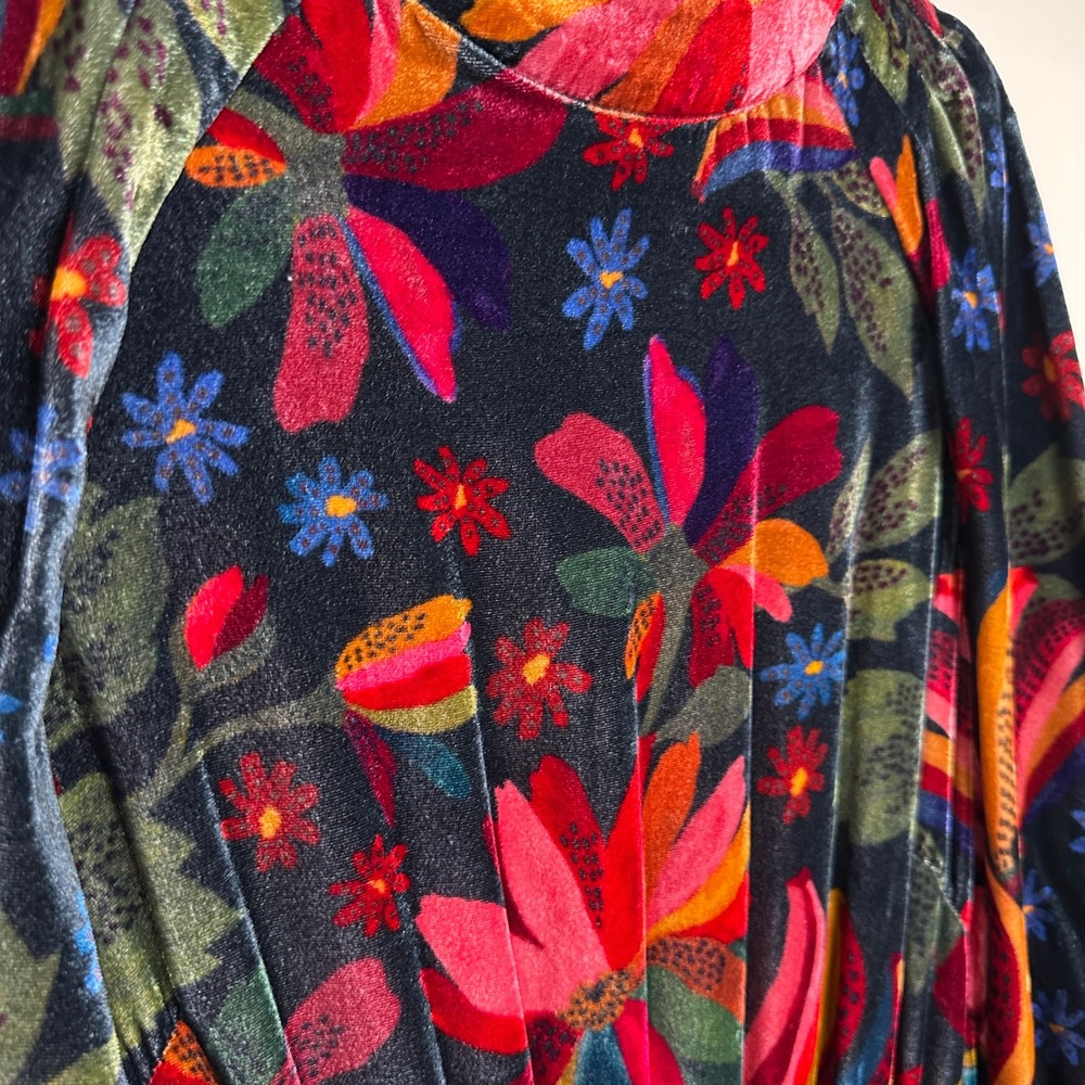 FARM Rio Velvet Banana Sky Floral Mini Dress Tiered Long Sleeve Size Small - Picture 16 of 16